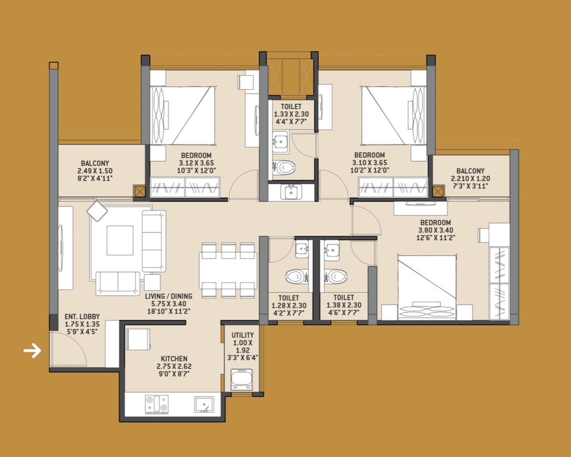 2 BHK flats in Kharadi and 3 BHK floor plan